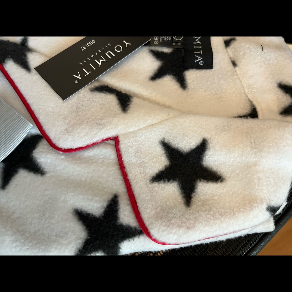 Star covered Black and White 2 Piece Pajama Set with Red Piping - Picture 5 of 6
